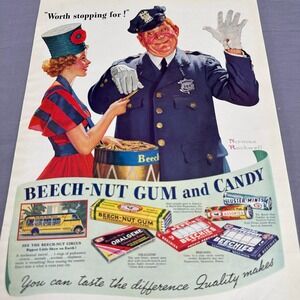 1937 Beech-Nut Gum Candy Norman Rockwell Police Officer Vintage Print Ad